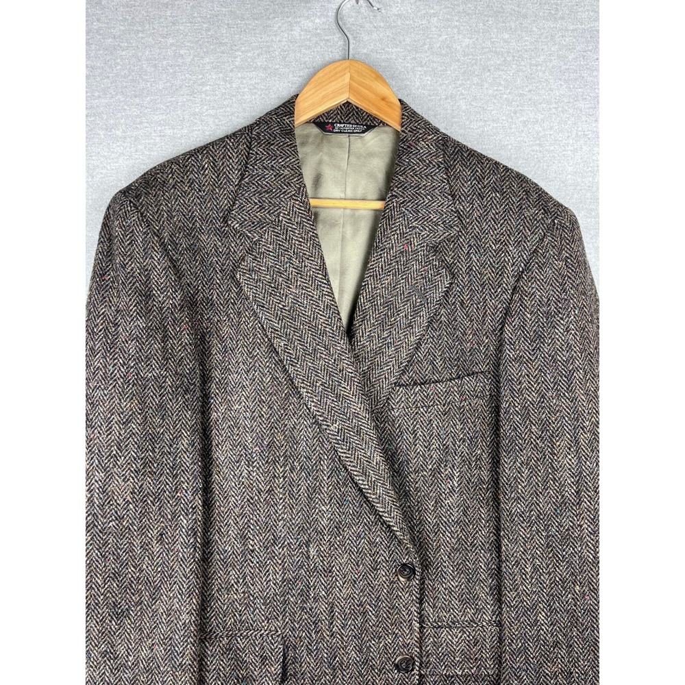 Harris Tweed The Art Co Brown Herringbone Wool Blazer Sport Coat‎ 42 Mens USA